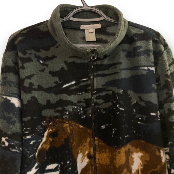 Vintage 90s Horse / Nature Print  Zip Up Fleece Shacket - Picture 3 of 14